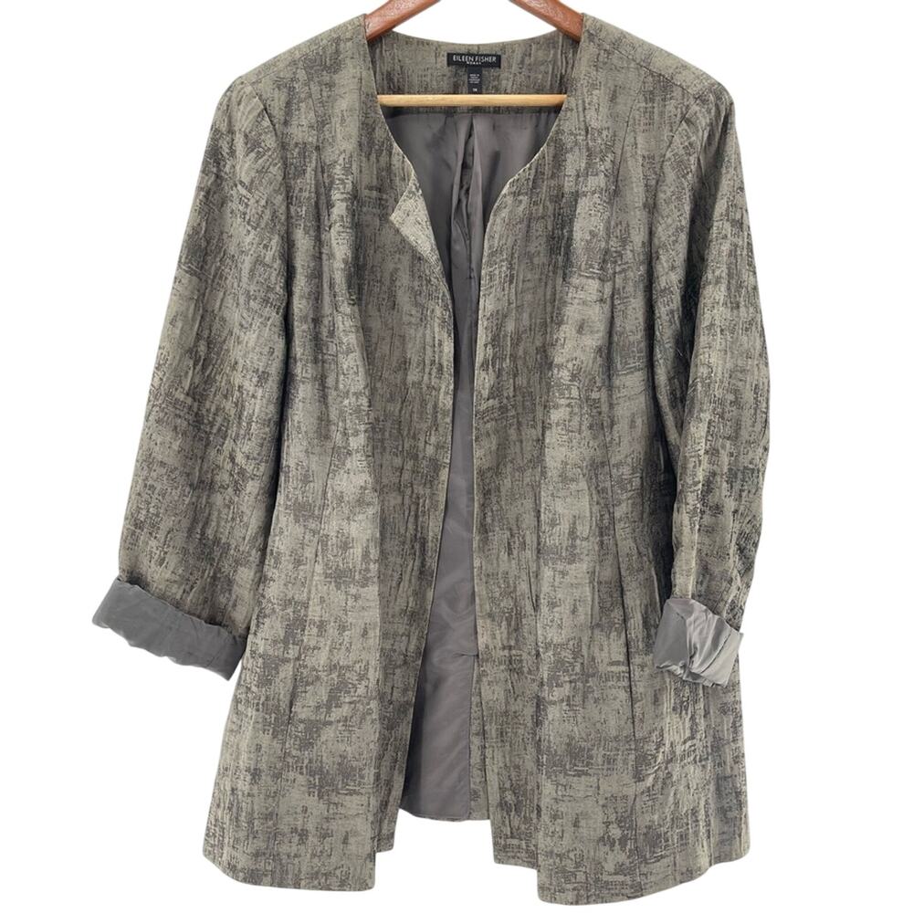 Eileen Fischer Rye Mirage Crinkle Jacquard Silk Cotton Blend Jacket Blazer 1X - Picture 2 of 11